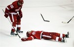 Wings' Eaves Takes Puck to the Face