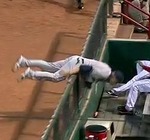Brewers' Hart Flips into Dugout
